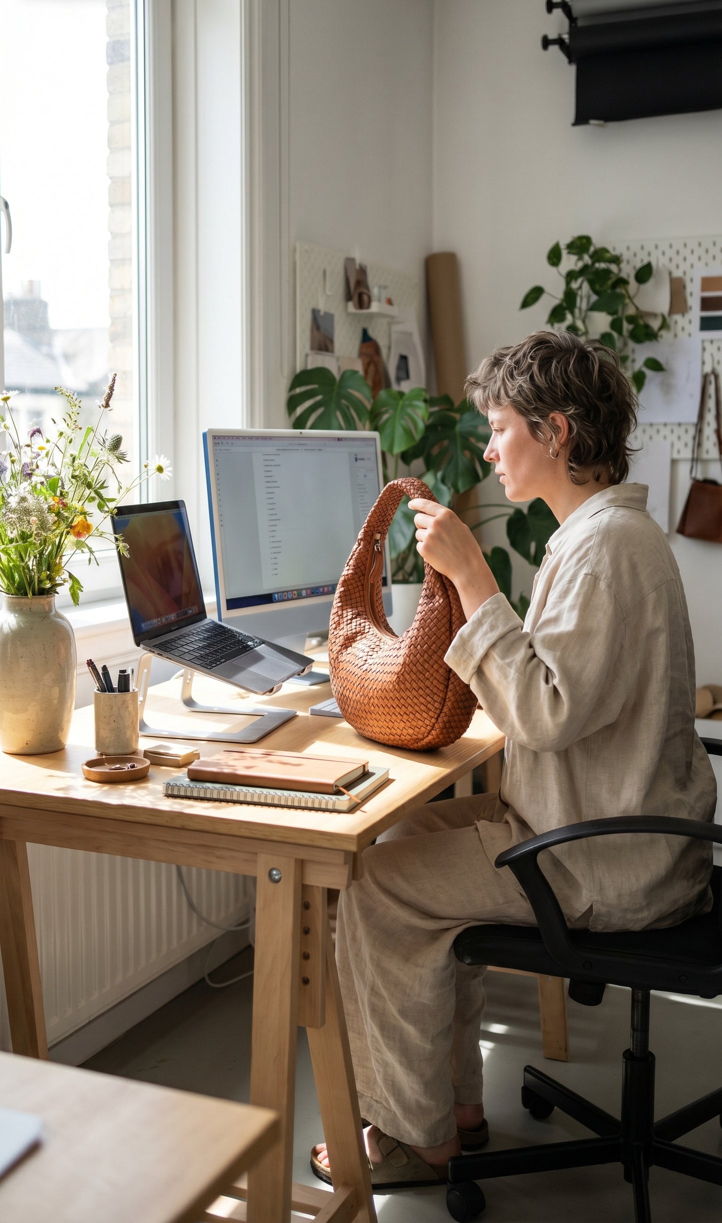MOON● Medium Hobo-Schultertasche aus geflochtenem italienischem Leder Sacktaschen.com