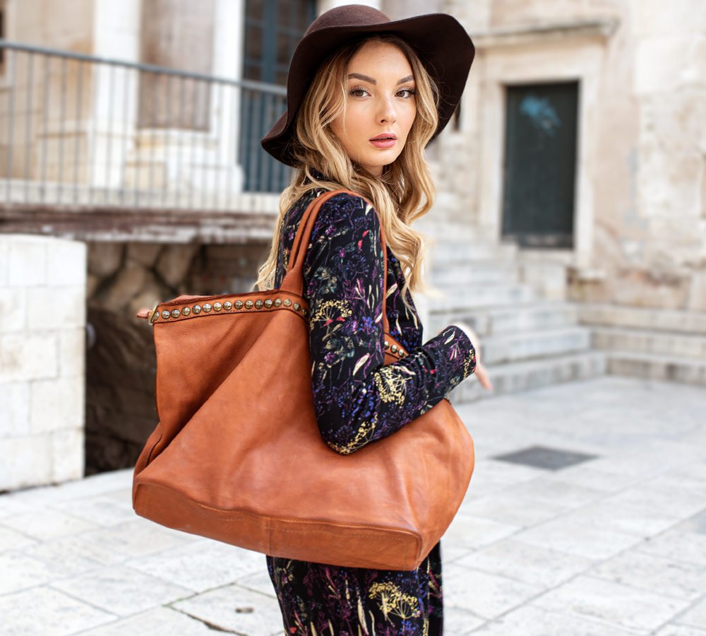 Grand Sac Cuir Souple Cabas Cuir Marron Grand Sac Cabas En Cuir