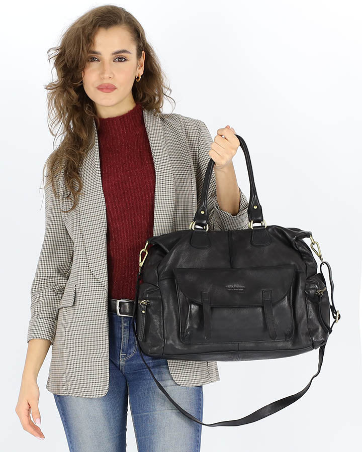 LINA Grand sac à épaule en cuir pour femme Weekender. Cuir vintage Lavada