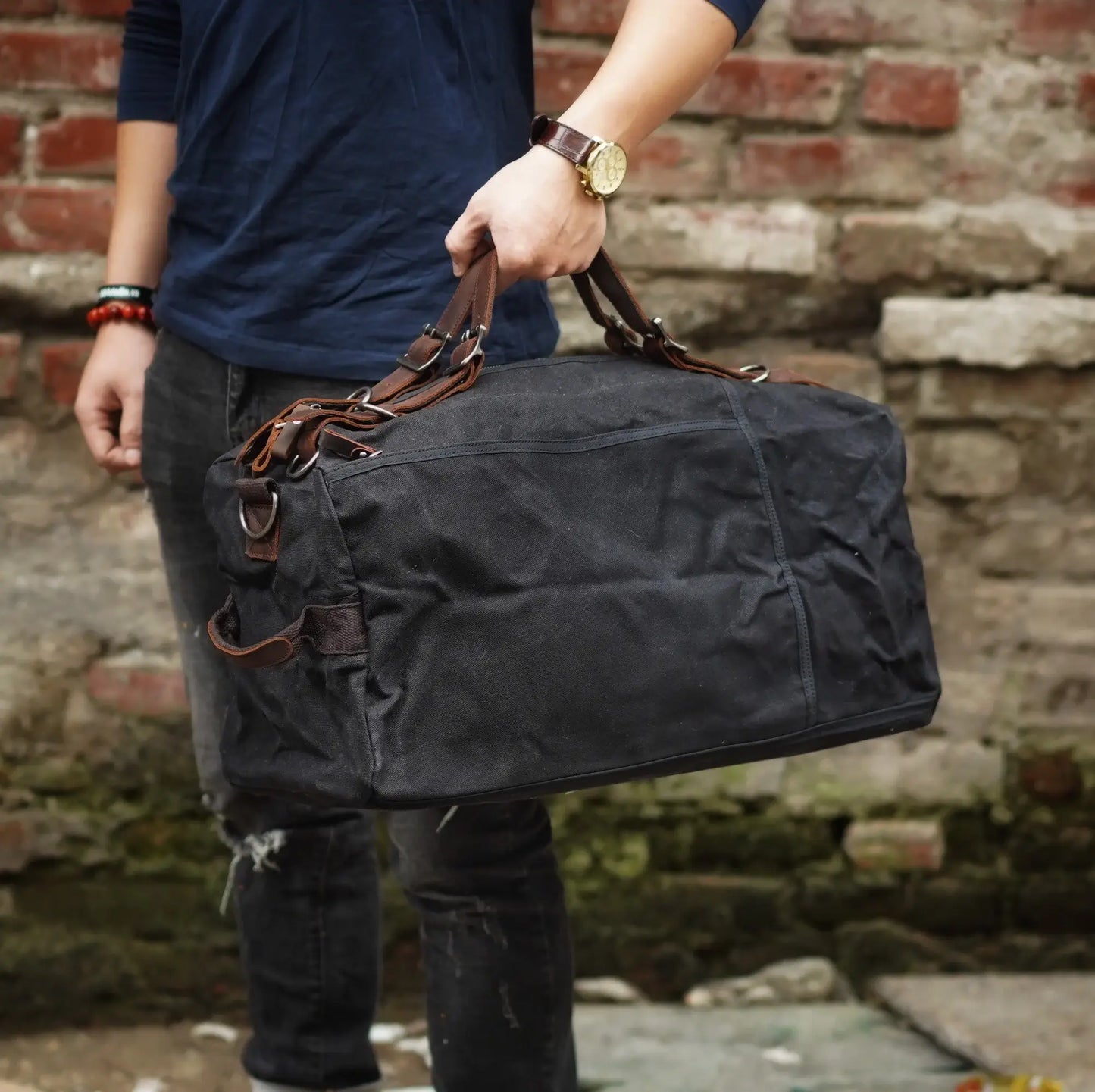 DoubleWaxTraveler™XL Reisetasche Weekender aus Gewachste Canvas & Leder im Vintage Still