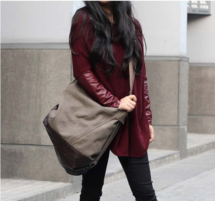 SAFFI™ ladies canvas bag shoulder bag pouch bag made of canvas & leather- black & brown