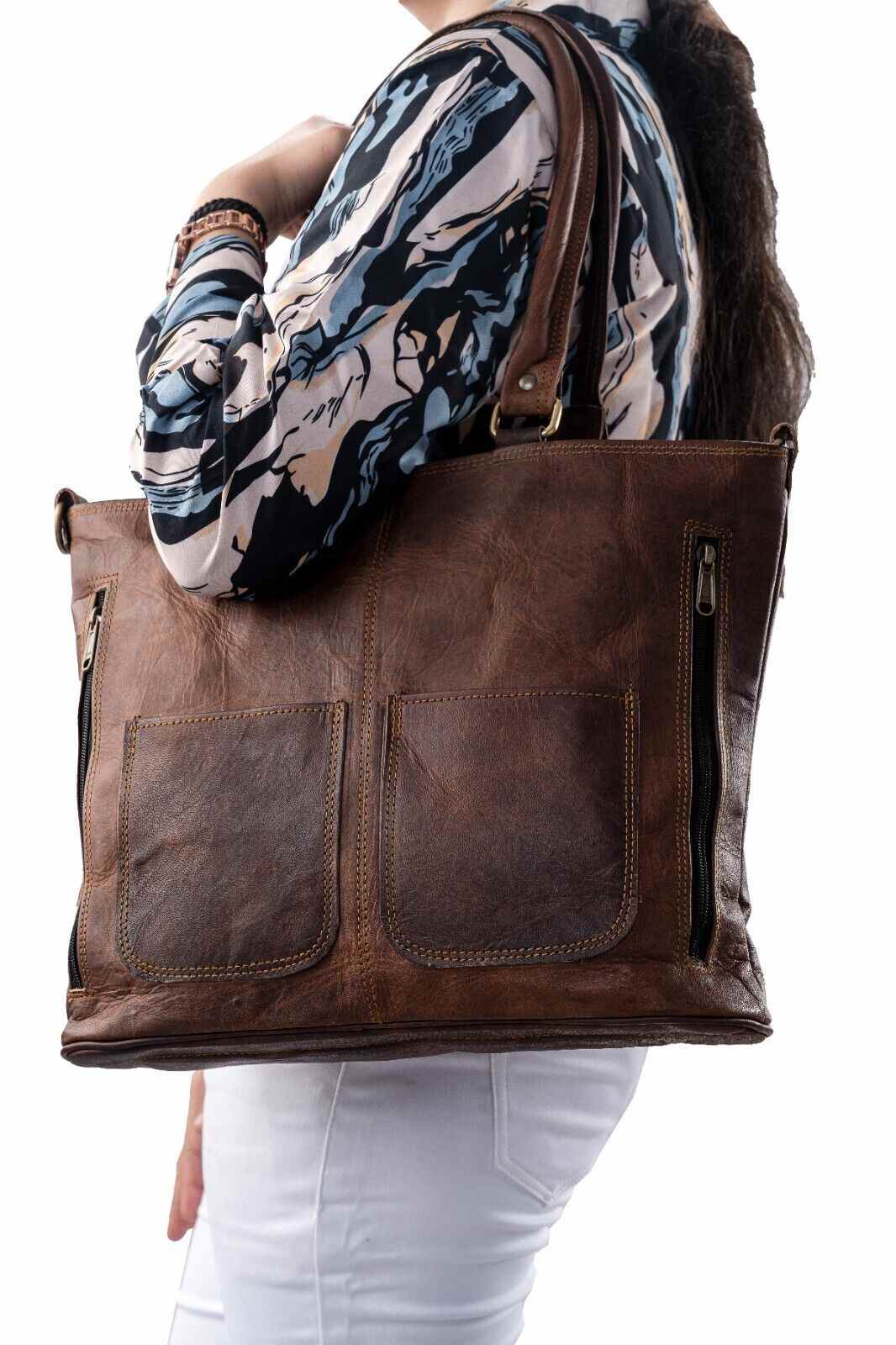 BHUTAN Handgefertigte Leder Tote Tasche Vintage für Damen