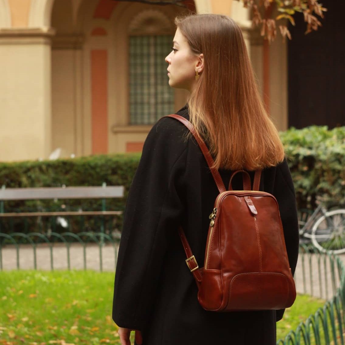 Small City leather backpack for women made of Italian leather black, brown red