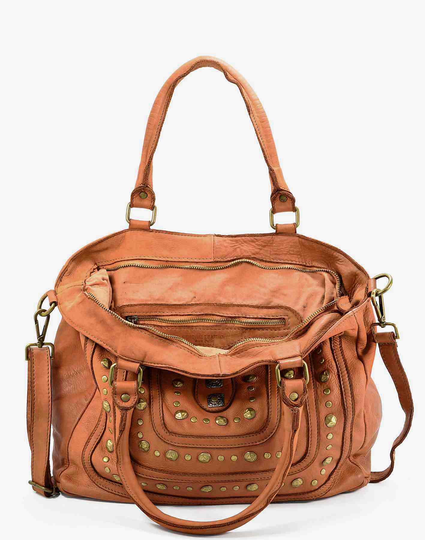 CAMPINO● Tote bag in soft leather with rivets and zip black