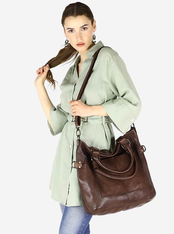 LISETTE™ Shopper Schultertasche aus italienisches Echtleder in braun Sacktaschen.com