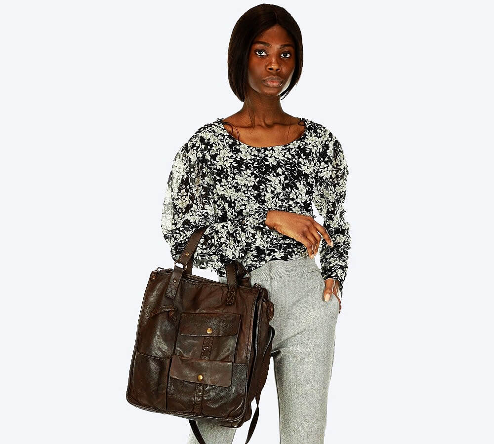 LAVORO™ Sac Shopper de Travail en Cuir Vintage pour Femmes, de style Safari. Avec double compartiment