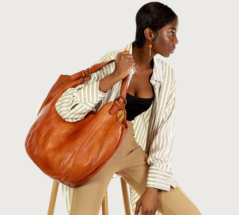 (express) HOBO● Große Damen Beuteltasche Aus italienischem Leder. Zwei-Kammer-Beutel Sacktaschen.com