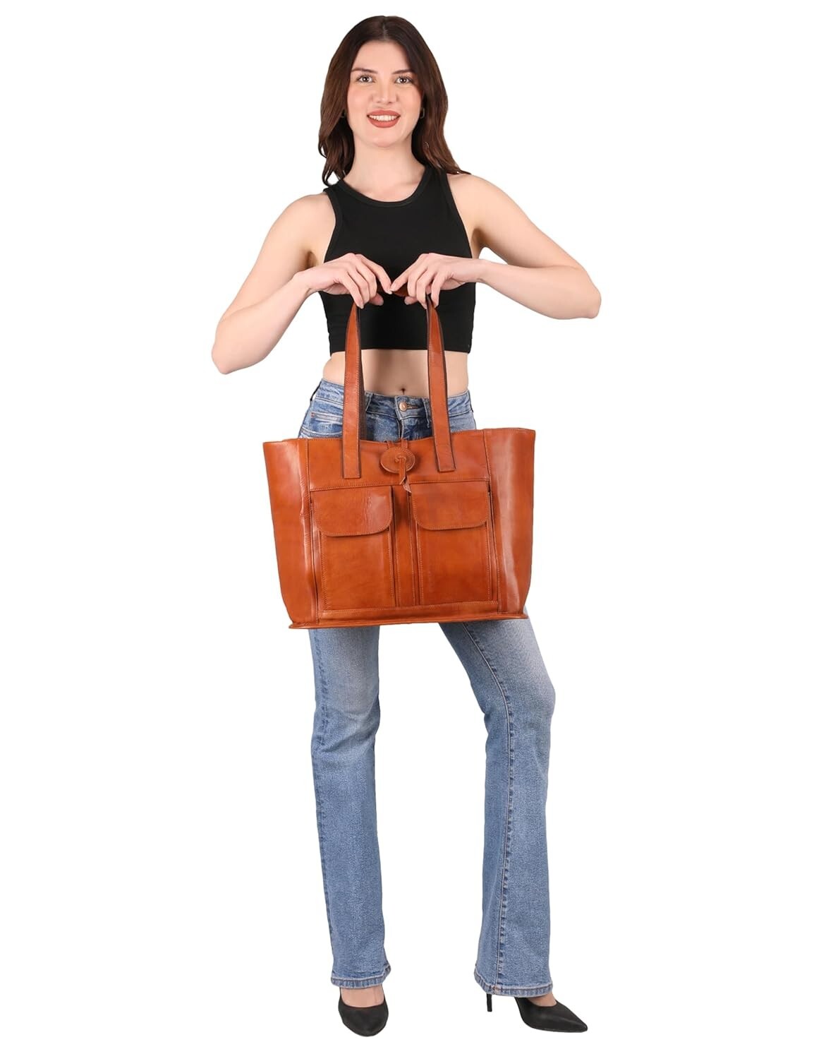 LIVORNO VINTAGE™ Damen Schultertasche aus echtem Vintage-Leder