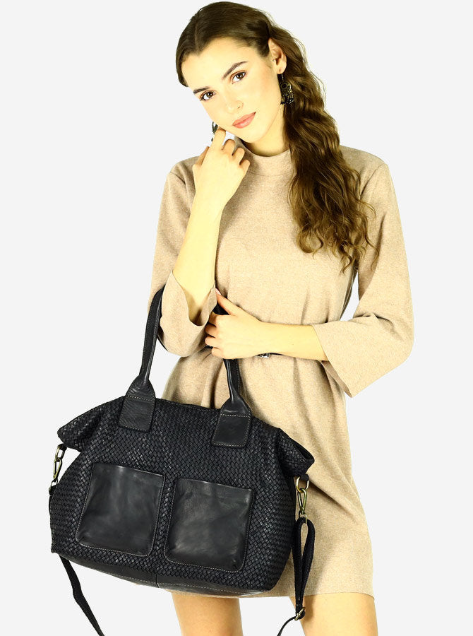 SIENA Damen shopper tote bag mit geflochtenem Leder panel