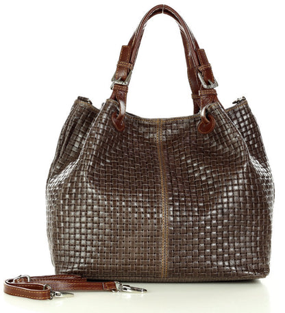BUCKETBAG™ women's leather bucket bag with braided embossing.