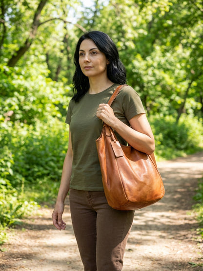 HOBO● Große Damen Beuteltasche Aus italienischem Leder. Zwei-Kammer-Beutel. Sacktaschen.com