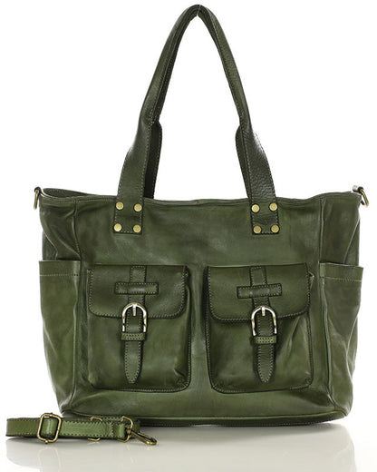 SOSANA. Alltag Schultertasche - Shopper bag aus Italienische Leder für Damen Grün