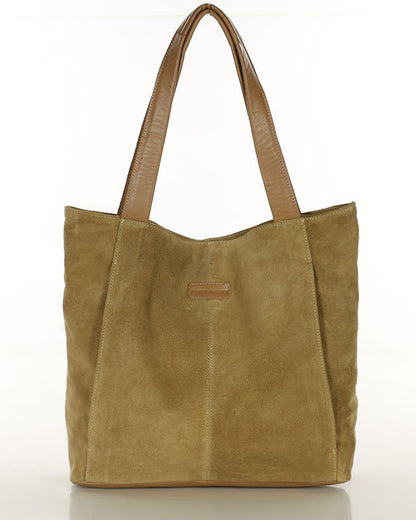 SOHO SANTI WILD. Hobo Shopper Tasche für Damen aus italienisches Wildleder beige-taupe