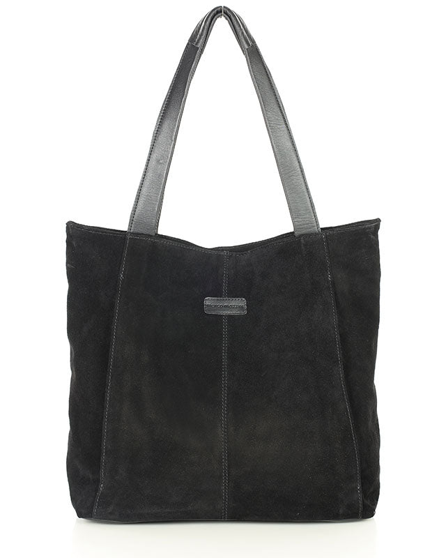SOHO SANTI WILD. Hobo Shopper Tasche für Damen aus italienisches Wildleder schwarz