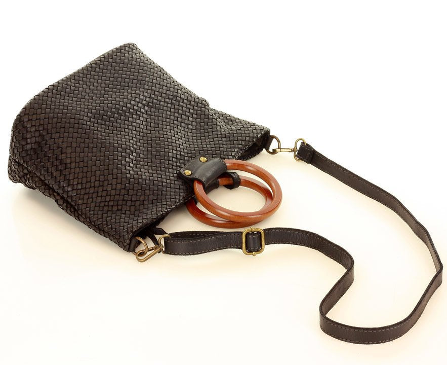 IVETTE™ Italian Braided Leather Black Handbag for Women