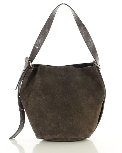BREGEND WILD™ 2in1 Damen Hobo Beuteltasche und Umhängetasche aus italienischem Wildleder dunkelbraun