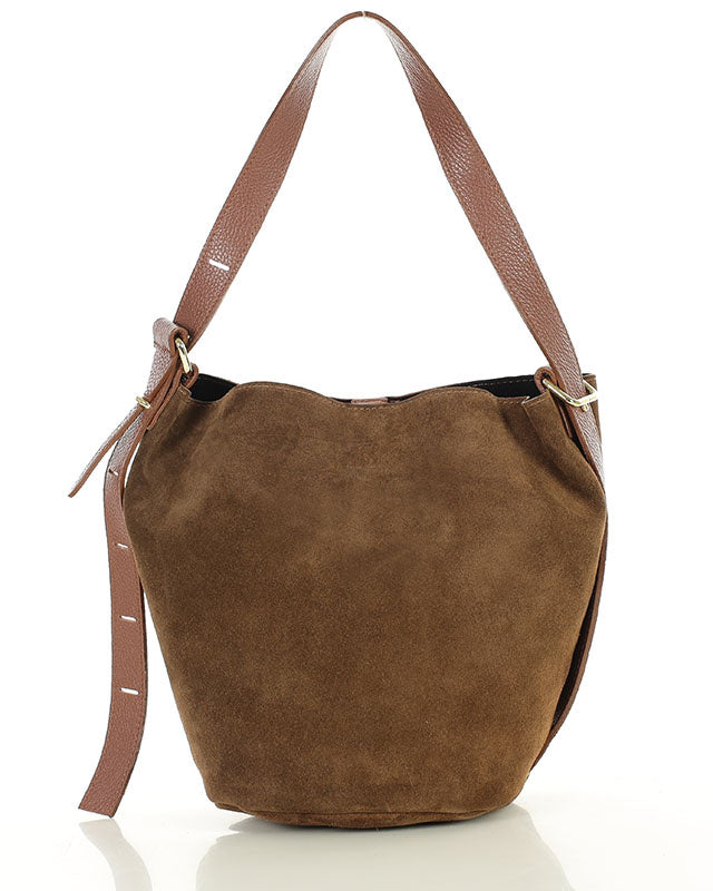 BREGEND WILD™ 2in1 Damen Hobo Beuteltasche und Umhängetasche aus italienischem Wildleder braun
