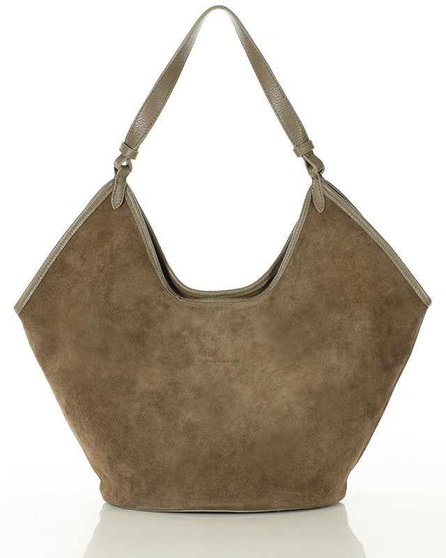 BOLOGNA WILD™ Suede Shopper-Tasche mit Schulterriemen aus italienischem Wildleder beige-taupe