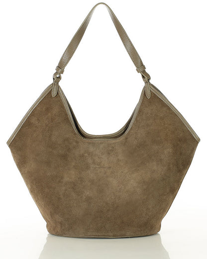 BOLOGNA WILD™ Suede Shopper-Tasche mit Schulterriemen aus italienischem Wildleder beige-taupe