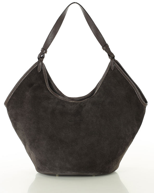 BOLOGNA WILD™ Suede Shopper-Tasche mit Schulterriemen aus italienischem Wildleder dunkelbraun