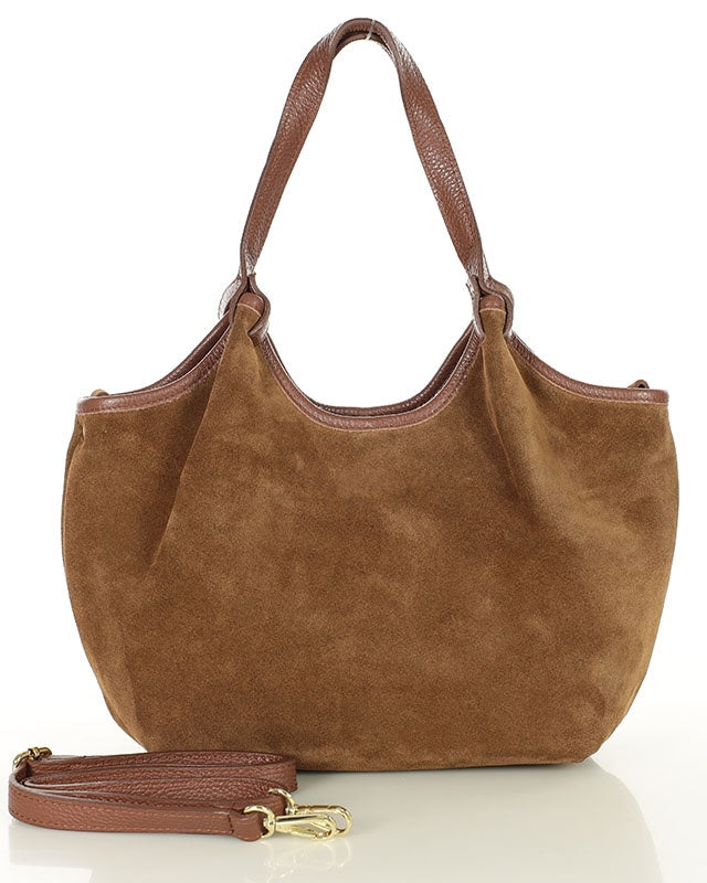 BIELLA WILD™ Suede Damen Schultertasche & Handtasche mit Riemen aus italienischem Wildleder braun