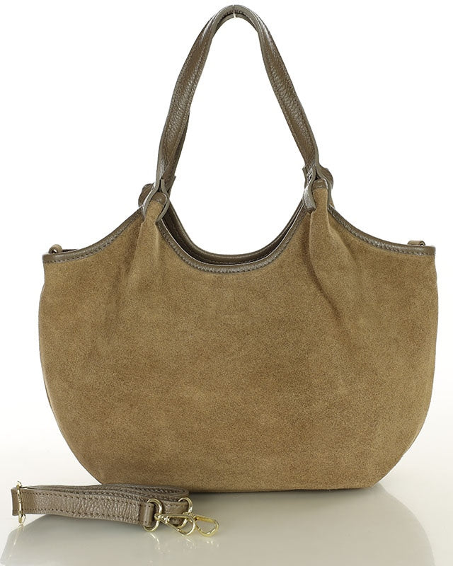 BIELLA WILD™ Suede Damen Schultertasche & Handtasche mit Riemen aus italienischem Wildleder beige-taupe