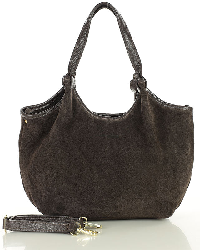 BIELLA WILD™ Suede Damen Schultertasche & Handtasche mit Riemen aus italienischem Wildleder dunkelbraun