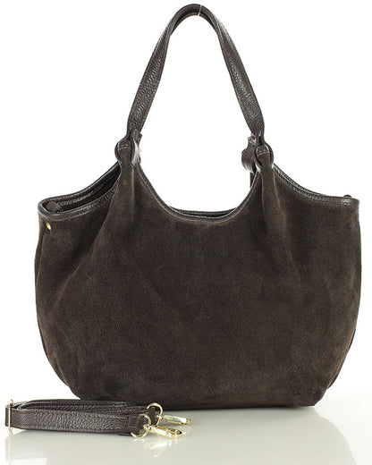BIELLA WILD™ Suede Damen Schultertasche & Handtasche mit Riemen aus italienischem Wildleder dunkelbraun