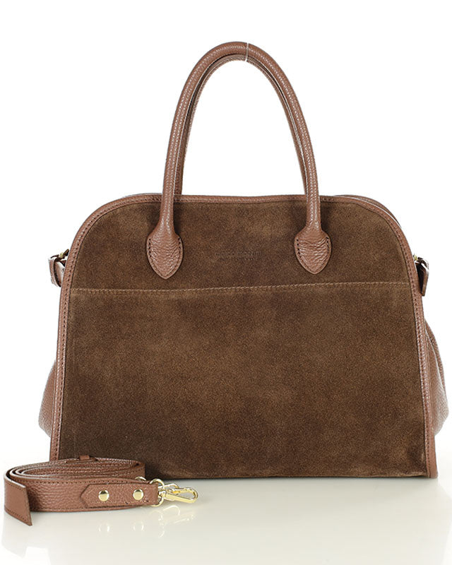 BOLLATE WILD™ Suede Koffer Handtasche Damen aus italienischem Wildleder braun