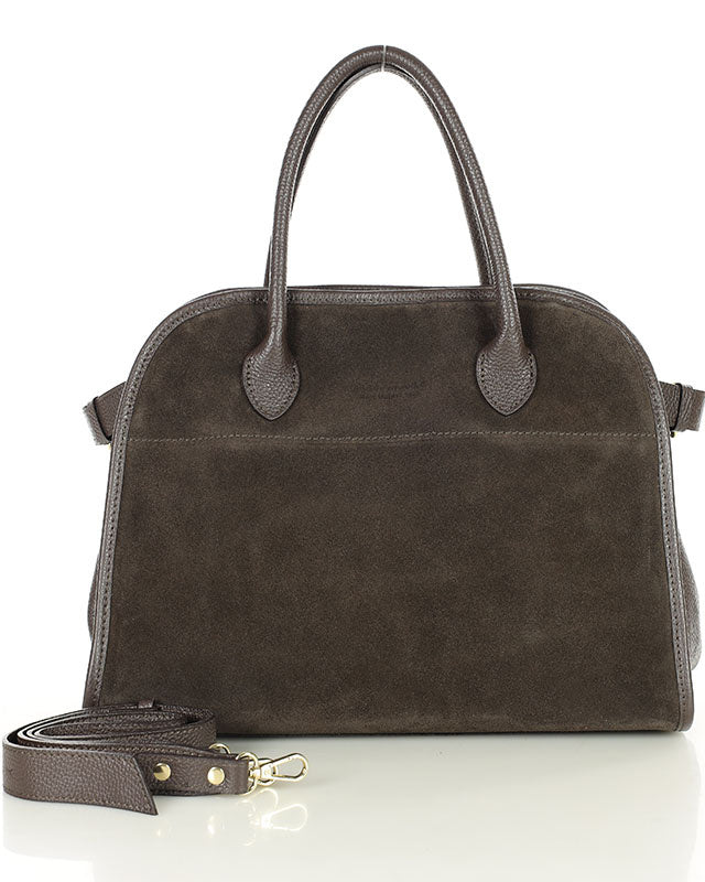BOLLATE WILD™ Suede Koffer Handtasche Damen aus italienischem Wildleder dunkelbraun