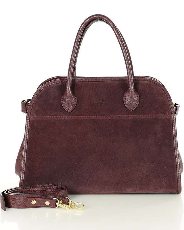 BOLLATE WILD™ Suede Koffer Handtasche Damen aus italienischem Wildleder burgunderrot