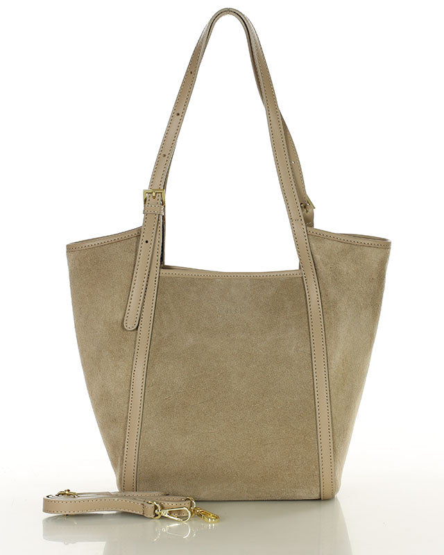 BASTOGNE WILD™ Suede Shopper-Tasche mit abnehmbarem Innenfutter aus italienischem Wildleder beige-taupe