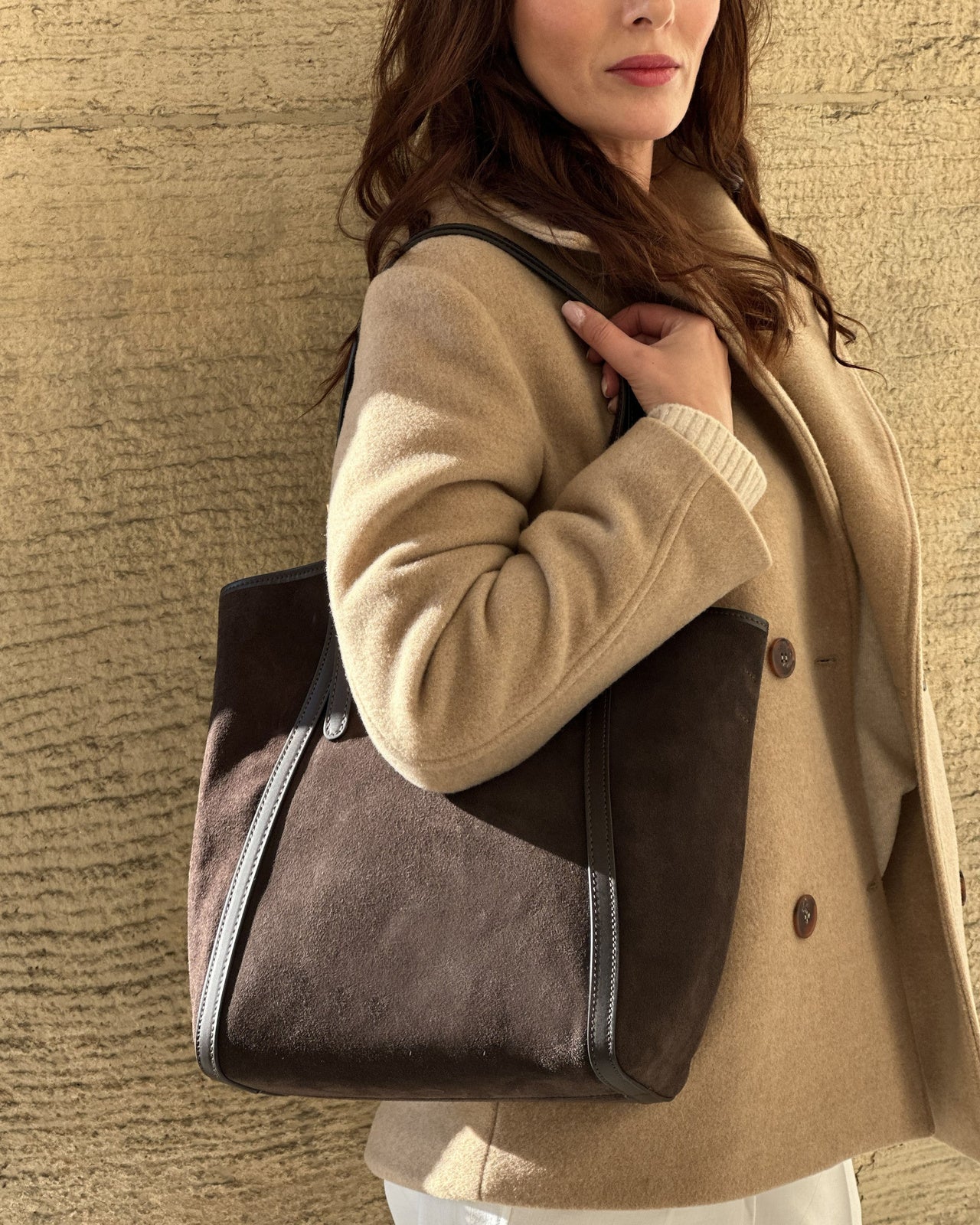 BASTOGNE WILD™ Suede Shopper-Tasche mit abnehmbarem Innenfutter aus italienischem Wildleder