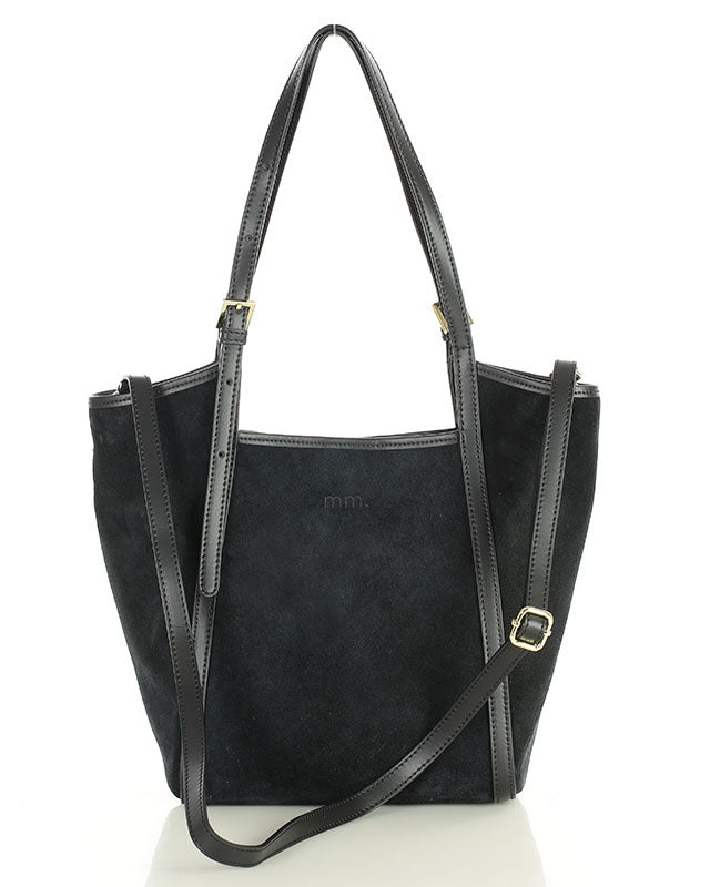 BASTOGNE WILD™ Suede Shopper-Tasche mit abnehmbarem Innenfutter aus italienischem Wildleder schwarz