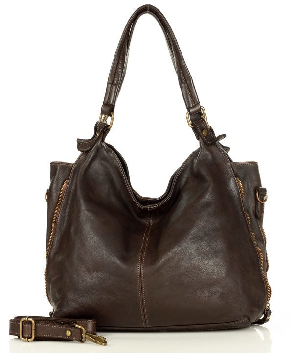 coffee HOBO VINTAGE™ Hobo Bag Drawstring Bag Women's Genuine Leather Sacktaschen.com