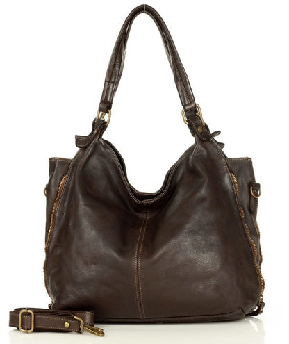 coffee HOBO VINTAGE™ Hobo Bag Drawstring Bag Women's Genuine Leather Sacktaschen.com