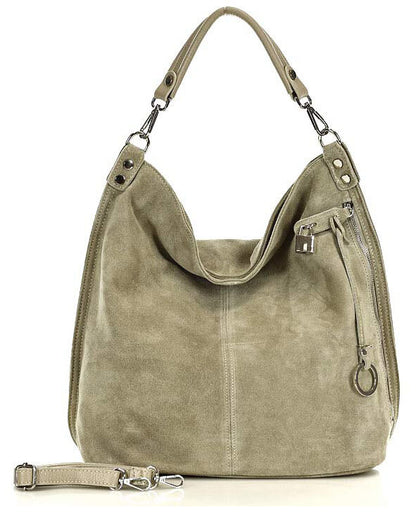 BORANO WILD™ Suede Beuteltasche Hobo für Damen aus italienischem Wildleder beige-taupe