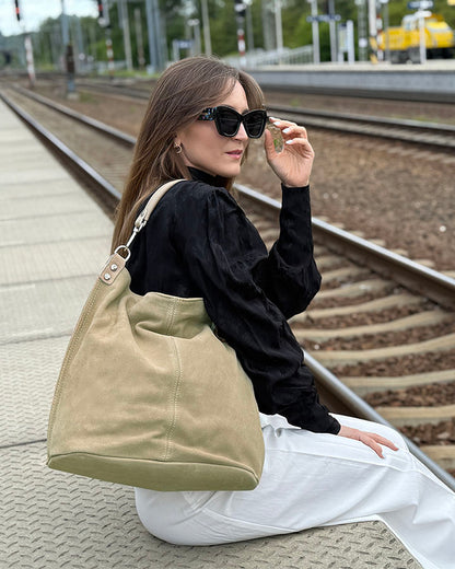 BORANO WILD™ Suede Beuteltasche Hobo für Damen aus italienischem Wildleder