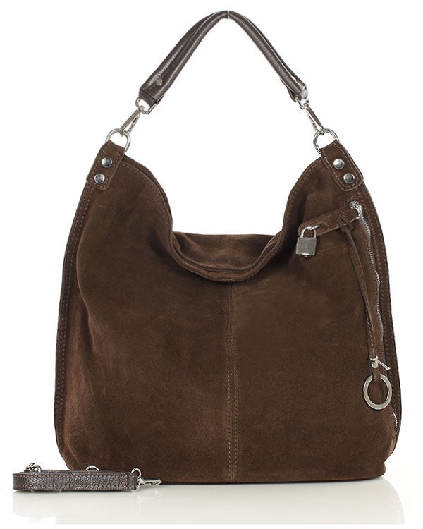 BORANO WILD™ Suede Beuteltasche Hobo für Damen aus italienischem Wildleder dunkelbraun