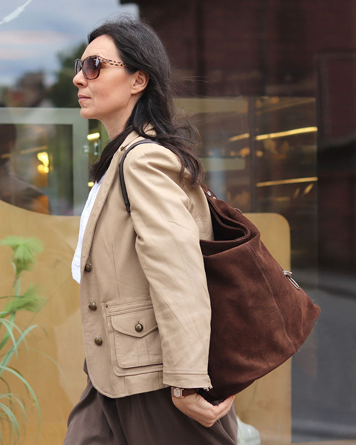 BORANO WILD™ Suede Beuteltasche Hobo für Damen aus italienischem Wildleder