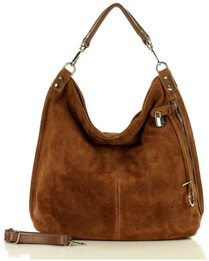 BORANO WILD™ Suede Beuteltasche Hobo für Damen aus italienischem Wildleder braun