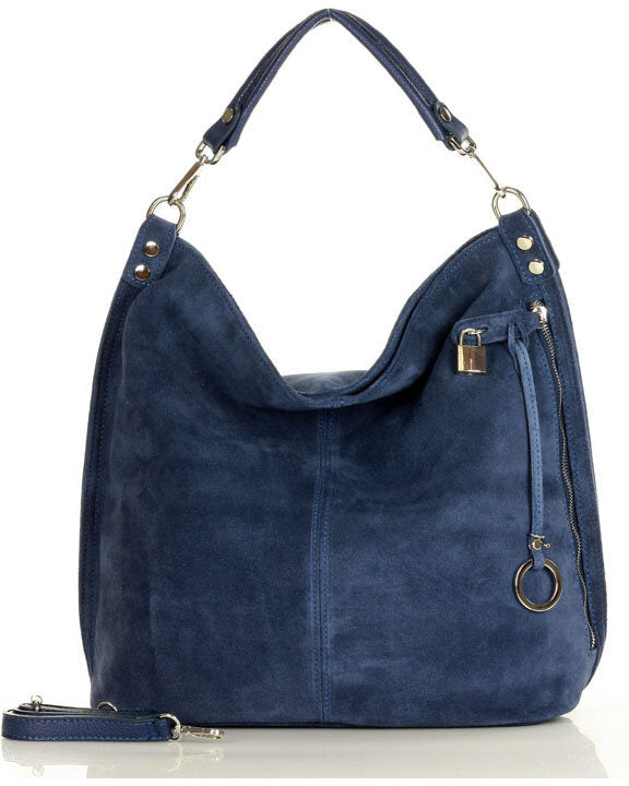 BORANO WILD™ Suede Beuteltasche Hobo für Damen aus italienischem Wildleder navy