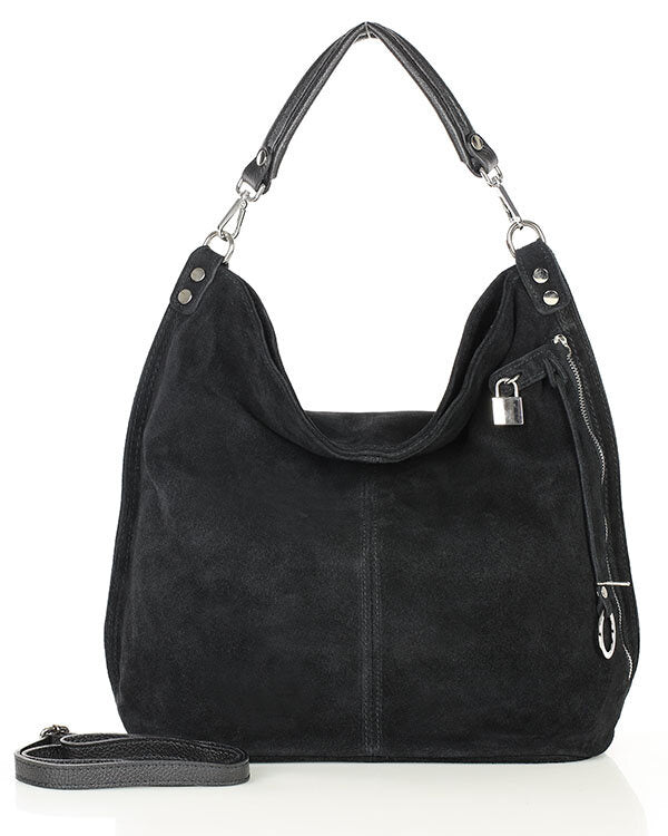 BORANO WILD™ Suede Beuteltasche Hobo für Damen aus italienischem Wildleder schwarz