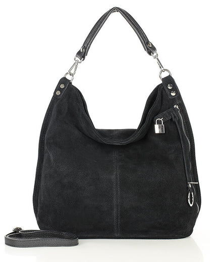 BORANO WILD™ Suede Beuteltasche Hobo für Damen aus italienischem Wildleder schwarz