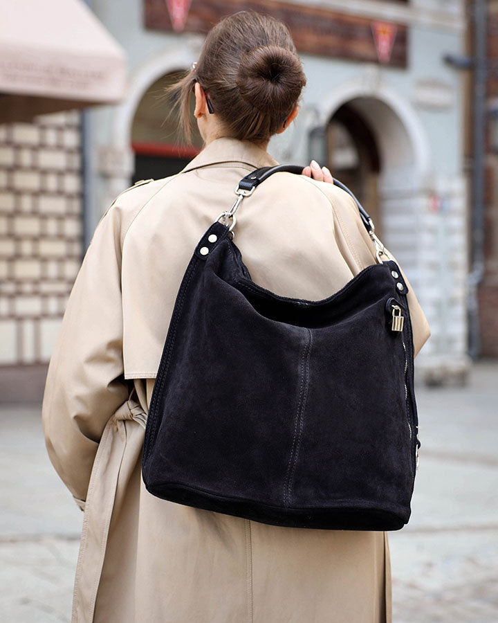 BORANO WILD™ Suede Beuteltasche Hobo für Damen aus italienischem Wildleder