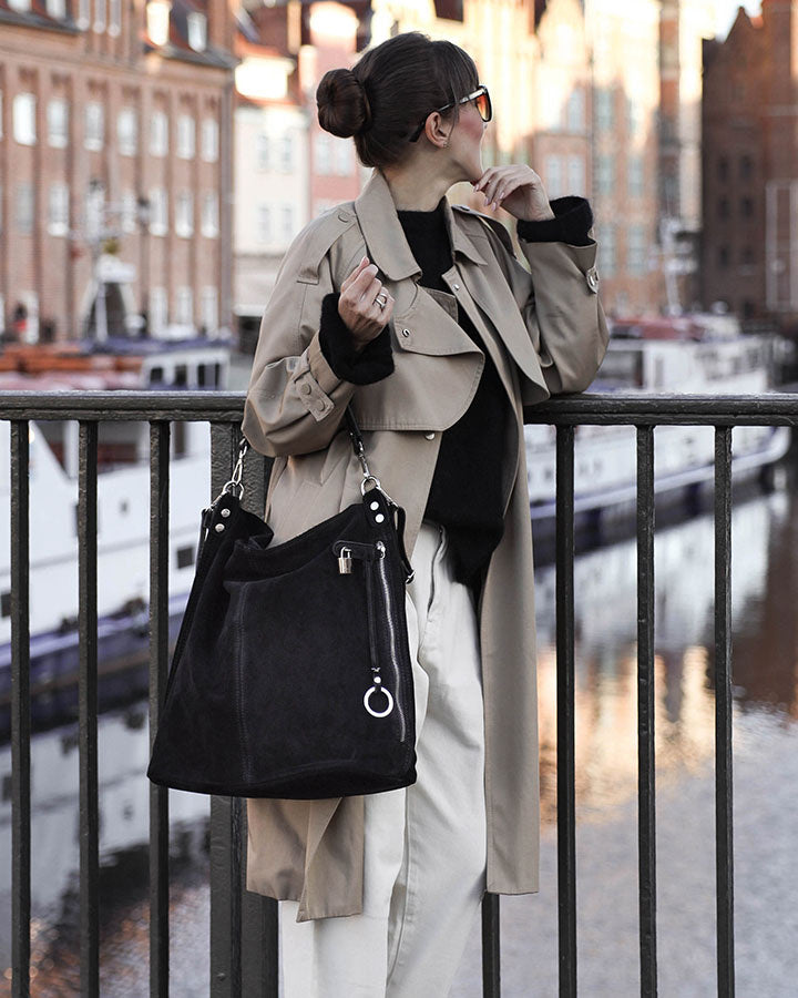 BORANO WILD™ Suede Beuteltasche Hobo für Damen aus italienischem Wildleder