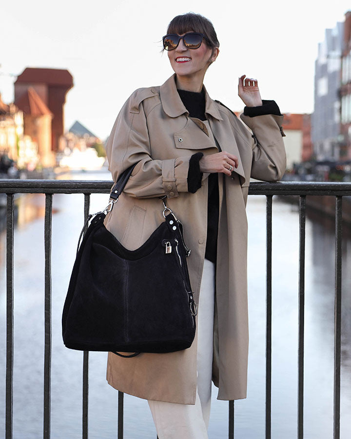 BORANO WILD™ Suede Beuteltasche Hobo für Damen aus italienischem Wildleder