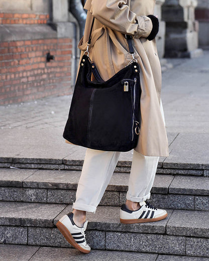 BORANO WILD™ Suede Beuteltasche Hobo für Damen aus italienischem Wildleder