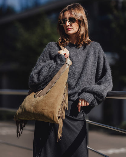 BINOTTO WILD™ Damen Hobo Beuteltasche und Umhängetasche aus italienischem Wildleder