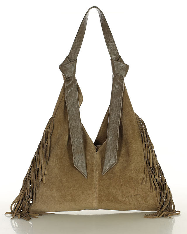 BINOTTO WILD™ Damen Hobo Beuteltasche und Umhängetasche aus italienischem Wildleder beige-taupe